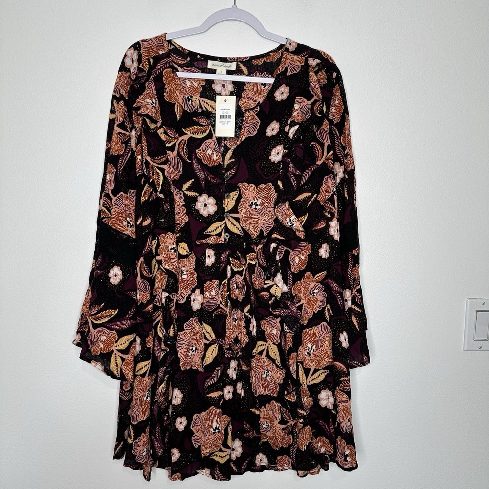 Aveology Tunic Top Size 18 Floral Ruffle Lace Batik Beauty Boho New